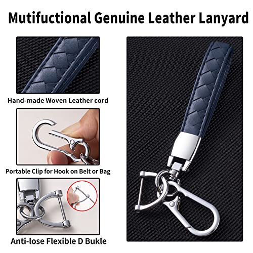 CHEZENHUI Compatible with Ford Key Fob Cover with Leather Lanyard, Car Key Case Shell Protection for Ford 2017 Fusion F250 F350 F450 Edge Explore Smart Remote Control, Blue