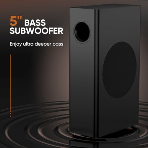 Saiyin Sound Bars for TV with Subwoofer,2.1CH Soundbar for TV,PC,Gaming, Surround Sound System for TV with Bluetooth/Optical/AUX Connection,17 Inch, Wall Mountable