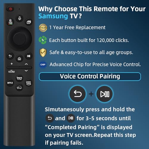 for Samsung TV Remote Replacement, for Samsung Smart TV from 2019-2023 with Voice Function. for Samsung-Remote-Control BN59 Series. for Crystal QLED Frame QLED 4K 8K TVs. 2-Year Full Warranty.