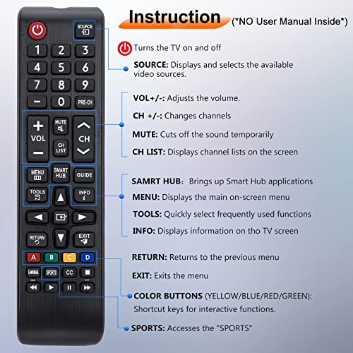 (Pack of 2) Universal for Samsung TV Remote, Replacement for Samsung Smart TV - LED LCD HDTV QLED SUHD UHD 4K 3D TV