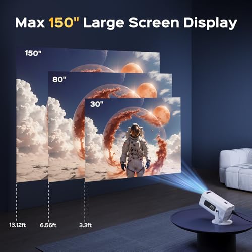 Mini Projector with WiFi and Bluetooth, 180°Adjustable Stand Portable Projector, Support 2.4G/5G WiFi6, 150" Smart Projector with Android TV 11.0, 1080P, Auto Keyston Outdoor/Home Theater, White