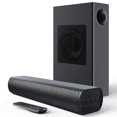 Sound Bars for TV with 100 watts Subwoofer, 16-inch Mountable Sound Bar, 2.1ch Surround Sound System for TV, Bluetooth Soundbar for TV Work with Traditional or Smart TV, Computer