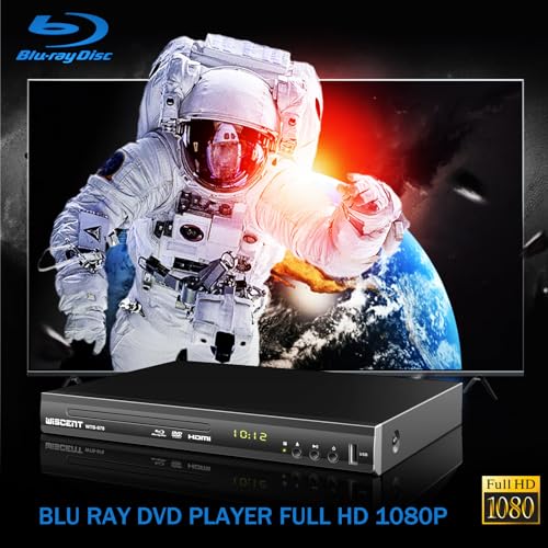 Blu Ray DVD Player, WISCENT Full HD 1080p Home Theater Disc System, Region A/1 Blu-Rays,HD Blu-Ray DVD Player for TV with Coaxial Audio/HDMI/AV/Output, USB Input, Built-in PAL NTSC