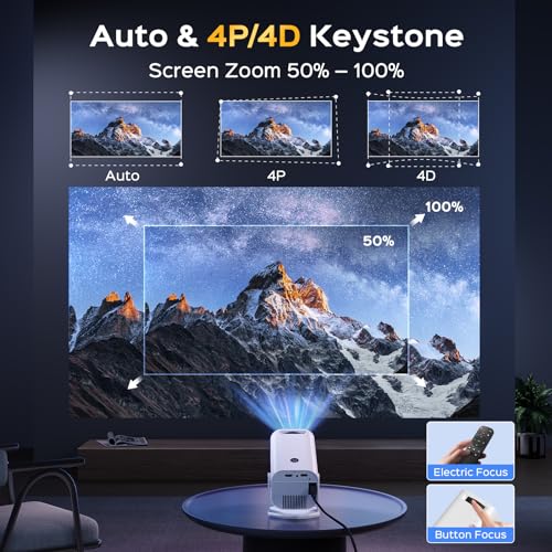 Mini Projector with WiFi and Bluetooth, 180°Adjustable Stand Portable Projector, Support 2.4G/5G WiFi6, 150" Smart Projector with Android TV 11.0, 1080P, Auto Keyston Outdoor/Home Theater, White