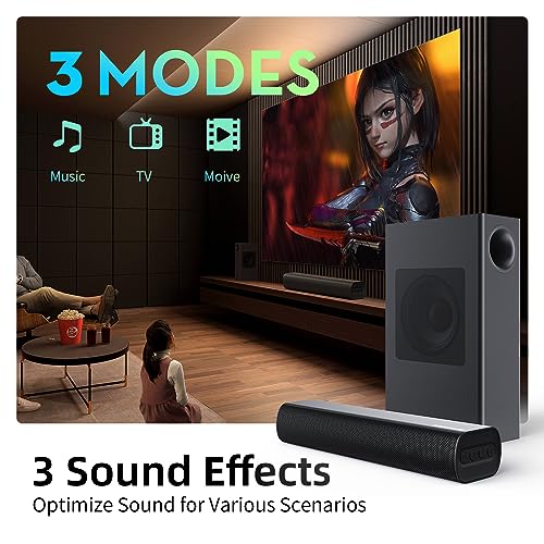 Sound Bars for TV with 100 watts Subwoofer, 16-inch Mountable Sound Bar, 2.1ch Surround Sound System for TV, Bluetooth Soundbar for TV Work with Traditional or Smart TV, Computer