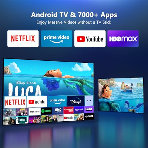 [Android TV & Auto Focus/Keystone] 4K Smart Projector with WiFi and Bluetooth, VOPLLS 600ANSI Native 1080P Outdoor Projector, PPT, 50% Zoom Home Theater Movie Projector for Bedroom/iOS/Android