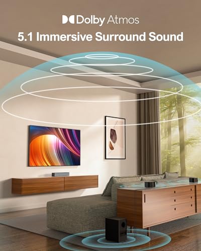 ULTIMEA 5.1 Home Theater Sound Bar Compatible with Dolby Atmos, Peak Power 410W, Sound Bars for Smart TV with Subwoofer, 3D Surround Sound System for TV, Adjustable Surround and Bass, Poseidon D60