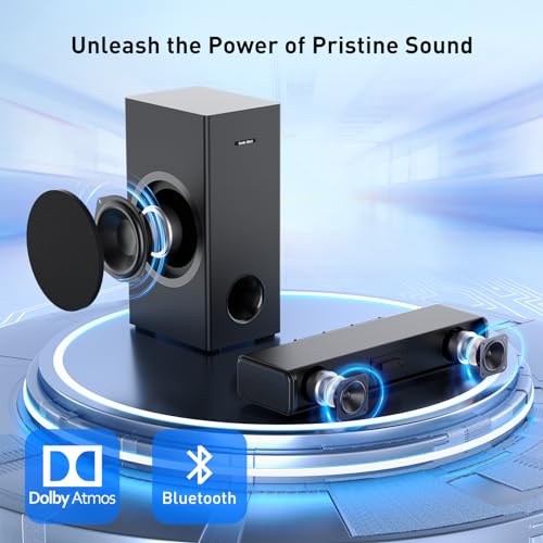 Sonic Blast Sound Bar with subwoofer for Smart TV Dolby Atmos 2.1CH Wireless Bluetooth 3D Surround Sound Soundbar Deep Bass Adjustable Home Theater Surround System TV Speaker Works with 4K & HD TV
