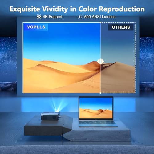 [Android TV & Auto Focus/Keystone] 4K Smart Projector with WiFi and Bluetooth, VOPLLS 600ANSI Native 1080P Outdoor Projector, PPT, 50% Zoom Home Theater Movie Projector for Bedroom/iOS/Android