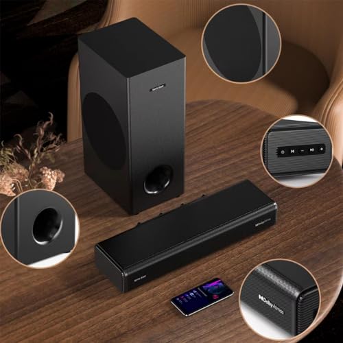 Sonic Blast Sound Bar with subwoofer for Smart TV Dolby Atmos 2.1CH Wireless Bluetooth 3D Surround Sound Soundbar Deep Bass Adjustable Home Theater Surround System TV Speaker Works with 4K & HD TV