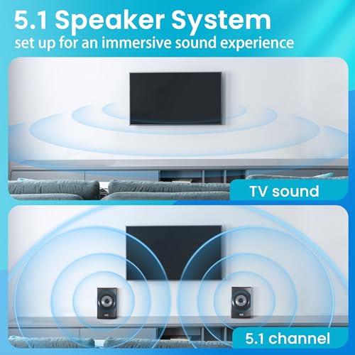 Acoustic Audio AA5172 700W Bluetooth Home Theater 5.1 Speaker System with FM Tuner, USB, SD Card, Remote Control, Powered Sub (6 Speakers, 5.1 Channels, Black with Gray)