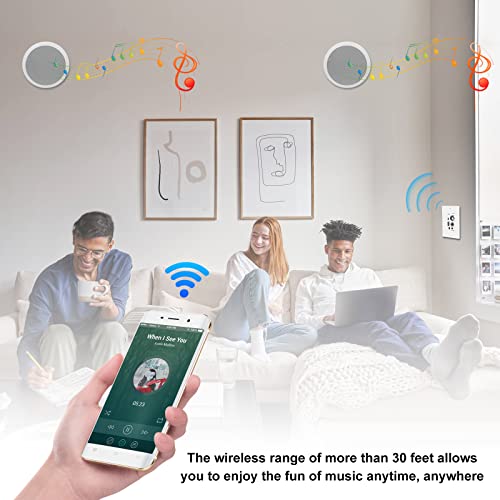 Herdio 6.5 Inch Bluetooth Ceiling Speakers 320W 2-Way Flush Mount in Wall Amplifier Receiver Suitable for Home Theater Bathroom Living Room Kitchen Office (White, Pair)