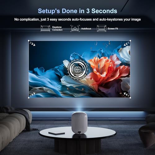 [Auto Focus/6D Keystone]PR350 Portable Mini Projector with 5G WiFi 6 and Bluetooth, Native 4K 1080P Outdoor Video Projector, Smart Home Theater System Compatible with iOS/Android/HDMI/USB