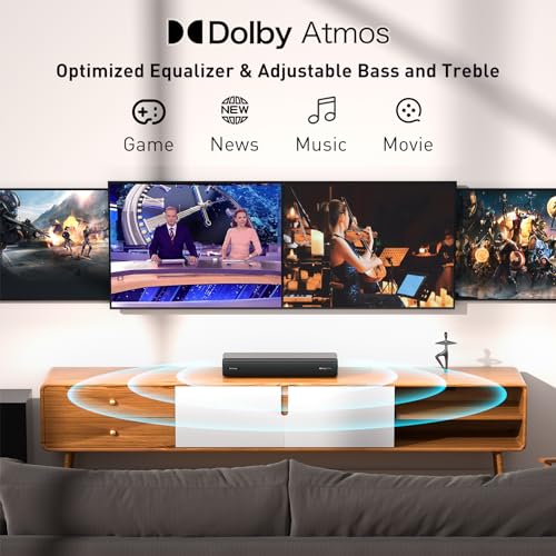 Sonic Blast Sound Bar with subwoofer for Smart TV Dolby Atmos 2.1CH Wireless Bluetooth 3D Surround Sound Soundbar Deep Bass Adjustable Home Theater Surround System TV Speaker Works with 4K & HD TV