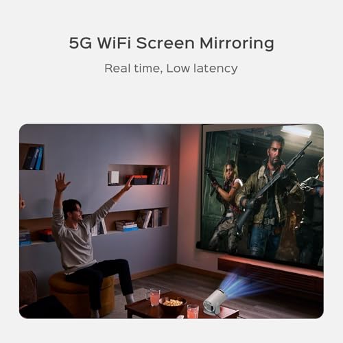 Mini Projector with WiFi and Bluetooth, 180°Rotatable Portable Projector, 1080P Support, 130" Smart Projector with Android TV 11.0, Short Throw, Auto Keyston for Outdoor/Home Theater, White