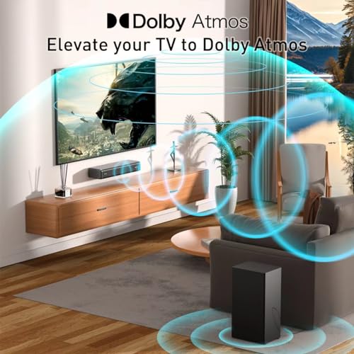 Sonic Blast Sound Bar with subwoofer for Smart TV Dolby Atmos 2.1CH Wireless Bluetooth 3D Surround Sound Soundbar Deep Bass Adjustable Home Theater Surround System TV Speaker Works with 4K & HD TV