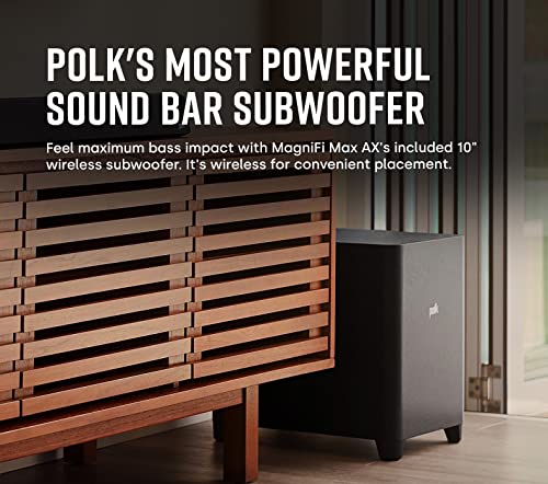 Polk MagniFi Max AX SR 7.1.2 Channel Sound Bar with 10" Wireless Subwoofer & SR2 Surround Speakers, Dolby Atmos and DTS:X Certified, Polk's Patented VoiceAdjust & SDA Technologies, Black