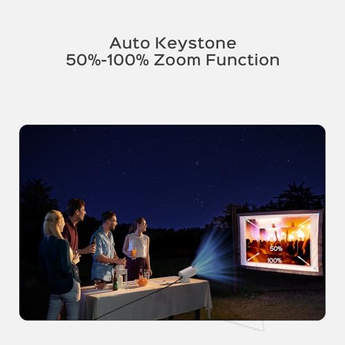 Mini Projector with WiFi and Bluetooth, 180°Rotatable Portable Projector, 1080P Support, 130" Smart Projector with Android TV 11.0, Short Throw, Auto Keyston for Outdoor/Home Theater, White