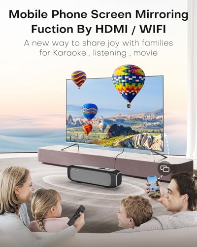 POWCONF Karaoke Machine with Two Micphones, 2.1 Channels, Subwoofer, Home Theater Audio Sound Bar for Smart TV, Bluetooth/HDMI/ARC/TF-Card/WiFi, HiFi Bluetooth Speaker for Home, Indoor, Party, Meeting