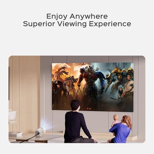 Mini Projector with WiFi and Bluetooth, 180°Rotatable Portable Projector, 1080P Support, 130" Smart Projector with Android TV 11.0, Short Throw, Auto Keyston for Outdoor/Home Theater, White
