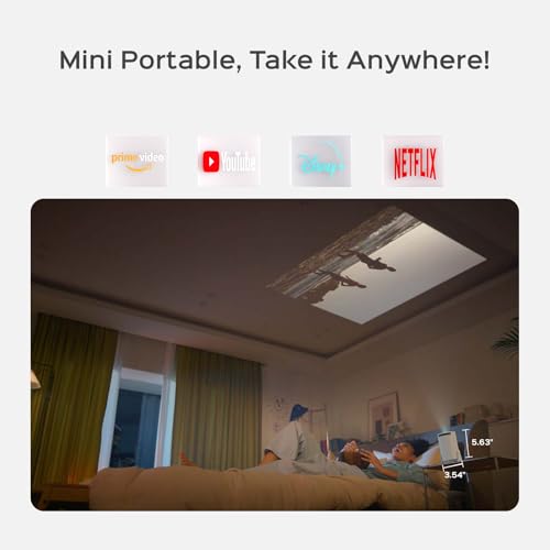 Mini Projector with WiFi and Bluetooth, 180°Rotatable Portable Projector, 1080P Support, 130" Smart Projector with Android TV 11.0, Short Throw, Auto Keyston for Outdoor/Home Theater, White