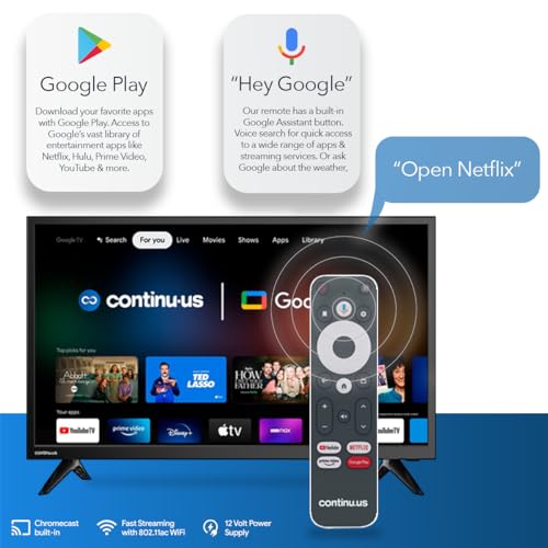 24-inch Smart 12V RV Television by Continu.us | 720p Android Google 12 Volt TV with Google Assistant, Chromecast & Free Streaming Apps | Built for RVs, Campers, Boats and More | CT-24TS10