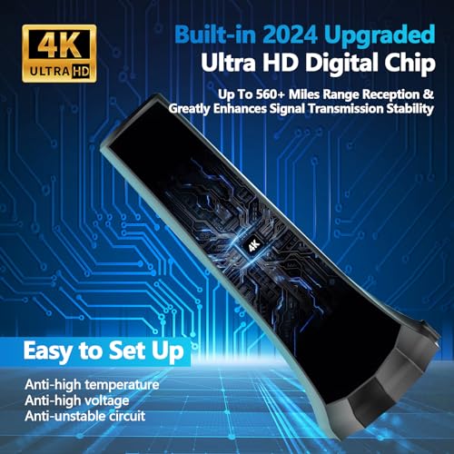 TV Antenna for Smart TV，Antenna for TV without Cable with 560+ Miles Coverage Range,Amplified Signal Booster Support Smart TV and All older TV's,with High Performance Coax Cable.