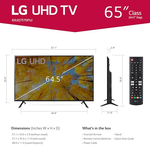 LG 65-Inch Class UQ7570 Series 4K Smart TV, AI-Powered 4K, Cloud Gaming (65UQ7570PUJ, 2022), Black