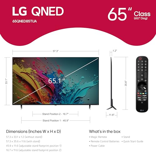 LG 65-Inch Class QNED85T Series LED Smart TV 4K Processor Flat Screen with Magic Remote AI-Powered with Alexa Built-in (65QNED85TUA, 2024)