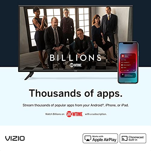 VIZIO 24-inch 1080p Smart TV with Apple AirPlay and Chromecast Built-in, Screen Mirroring for Second Screens, & 150+ Free Streaming Channels, D24f-J09, 2021 Model (Renewed)