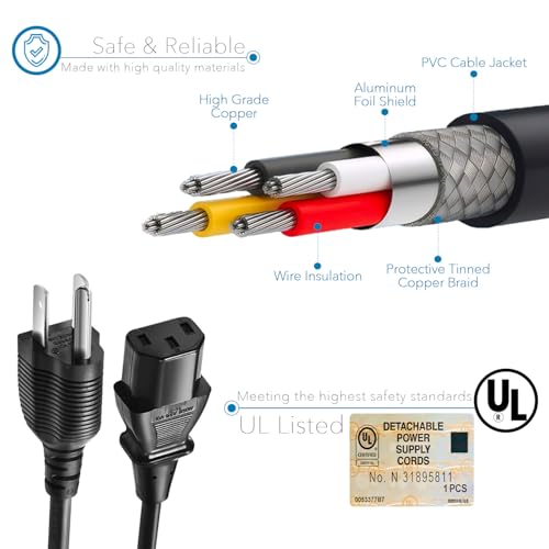 Chanzon 10ft Universal Power Cord for Monitors & TVs