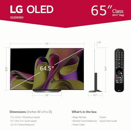 LG B3 Series 65-Inch Class OLED Smart TV OLED65B3PUA, 2023 - AI-Powered 4K TV, Alexa Built-in,Black