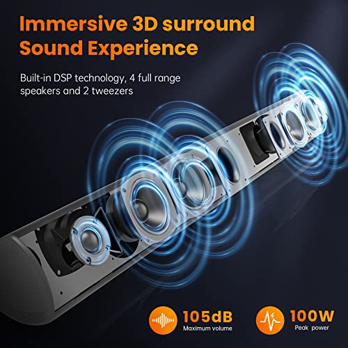 100W 40" Wireless/Wired Bluetooth Soundbar Speakers