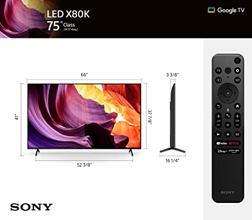 Sony 75 Inch 4K Ultra HD TV X80K Series: LED Smart Google TV with Dolby Vision HDR KD75X80K- Latest Model, Black