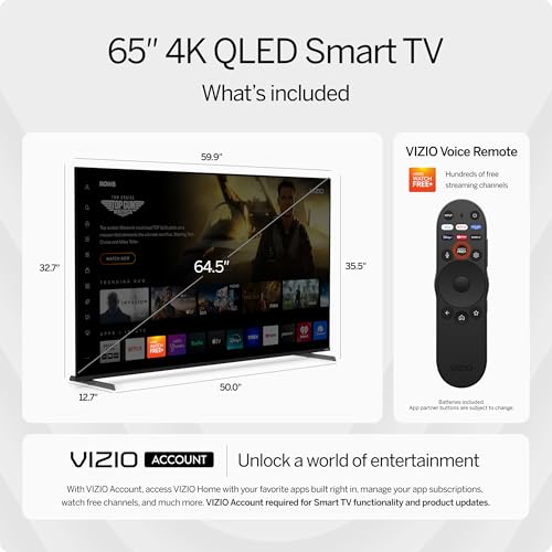 VIZIO 65-inch Quantum Pro 4K QLED 120Hz Smart TV with 1,000 nits brightness, Dolby Vision, Local Dimming, 240FPS @ 1080p PC Gaming, WiFi 6E, Apple AirPlay, Google Cast Built-in (VQP65C-84, 2023)