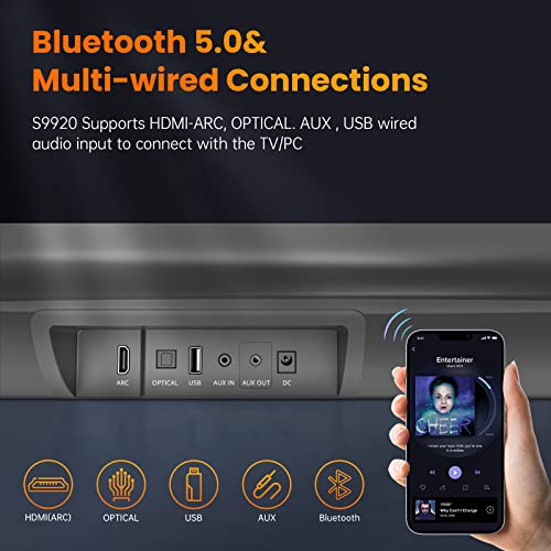 100W 40" Wireless/Wired Bluetooth Soundbar Speakers