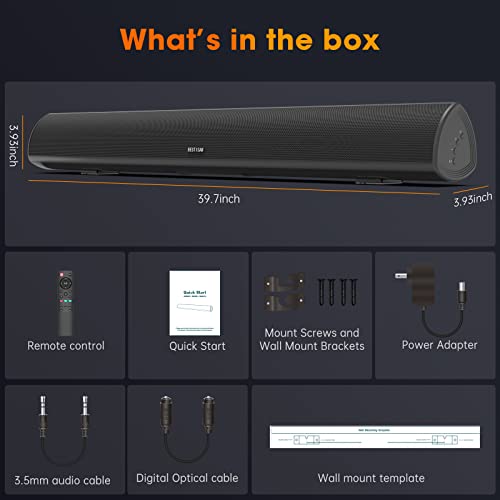 100W 40" Wireless/Wired Bluetooth Soundbar Speakers