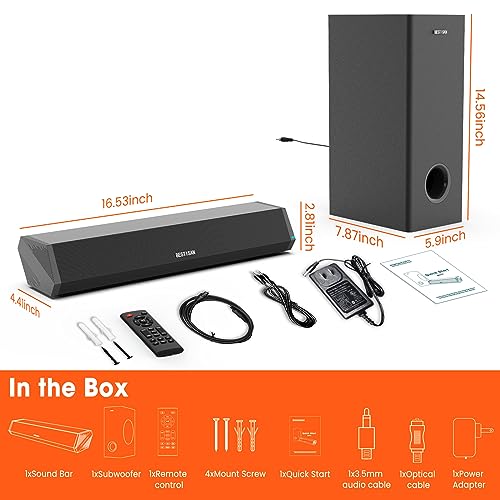 Compact 2.1 Sound Bar with Subwoofer for TV