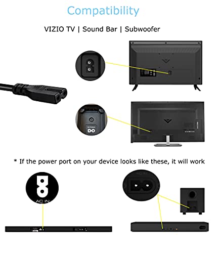 8FT Power Cord for Vizio Sound Bar & TV