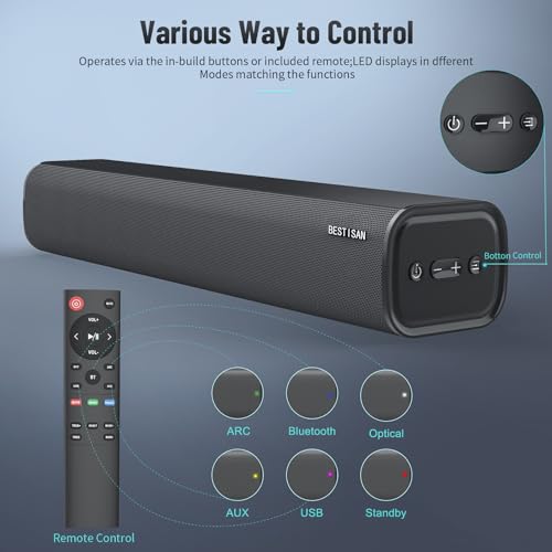 BESTISAN 21-Inch Wireless Bluetooth Soundbar with Equalizer