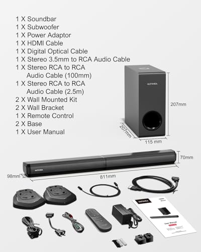 ULTIMEA 4.1ch Bluetooth Sound Bar with Subwoofer