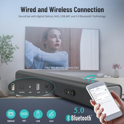 BESTISAN 21-Inch Wireless Bluetooth Soundbar with Equalizer