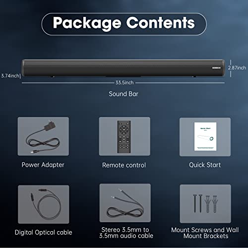 BESTISAN 34-Inch Bluetooth Sound Bar for TVs