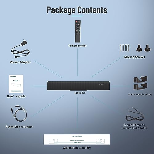 BESTISAN 21-Inch Wireless Bluetooth Soundbar with Equalizer