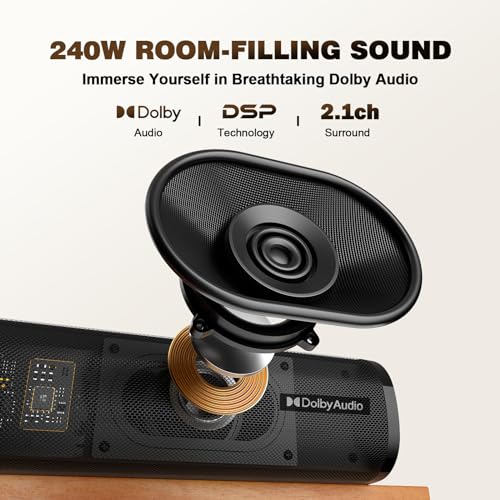 Smart TV Sound Bar with Wired Subwoofer, 240W