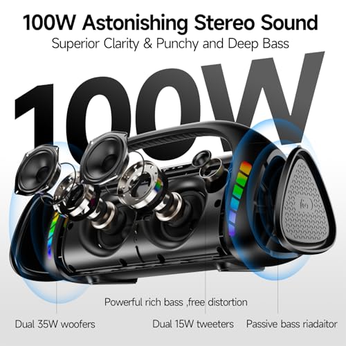 100W Waterproof Bluetooth Speaker with LED Lights
