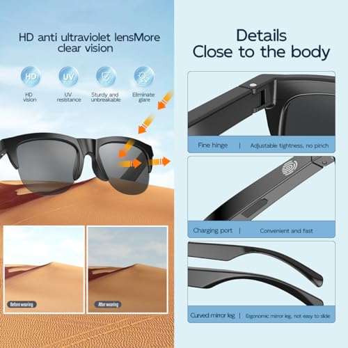 Smart Bluetooth Sunglasses with Voice Control and Microphone