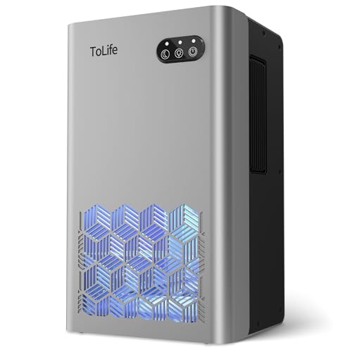 Dehumidifier, ToLife Dehumidifiers for Room, 95 OZ Water Tank, (950 sq.ft) Dehumidifiers for Basement Home Bathroom Bedroom with Auto Shut Off, 7 Colors LED Light, Silver TZ-C2