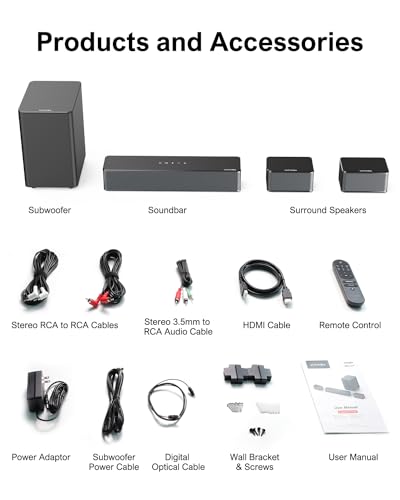 ULTIMEA 5.1 Surround Sound Bar, Peak Power 320W, Surround Sound System Home Theater Sound Bar for Smart TV with Adjustable Surround Speakers and Subwoofer,TV Soundbar Poseidon D50