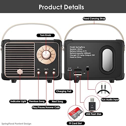 Retro Bluetooth Speaker with Hands-Free Call Function